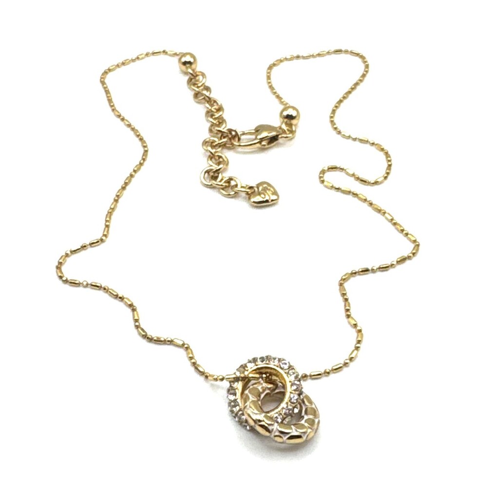 Brighton Pebble Pave Double Circles White Crystals Gold Necklace 16”-18”
